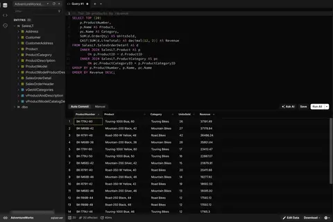 Running a T-SQL query against SQL Server in Beekeeper Studio