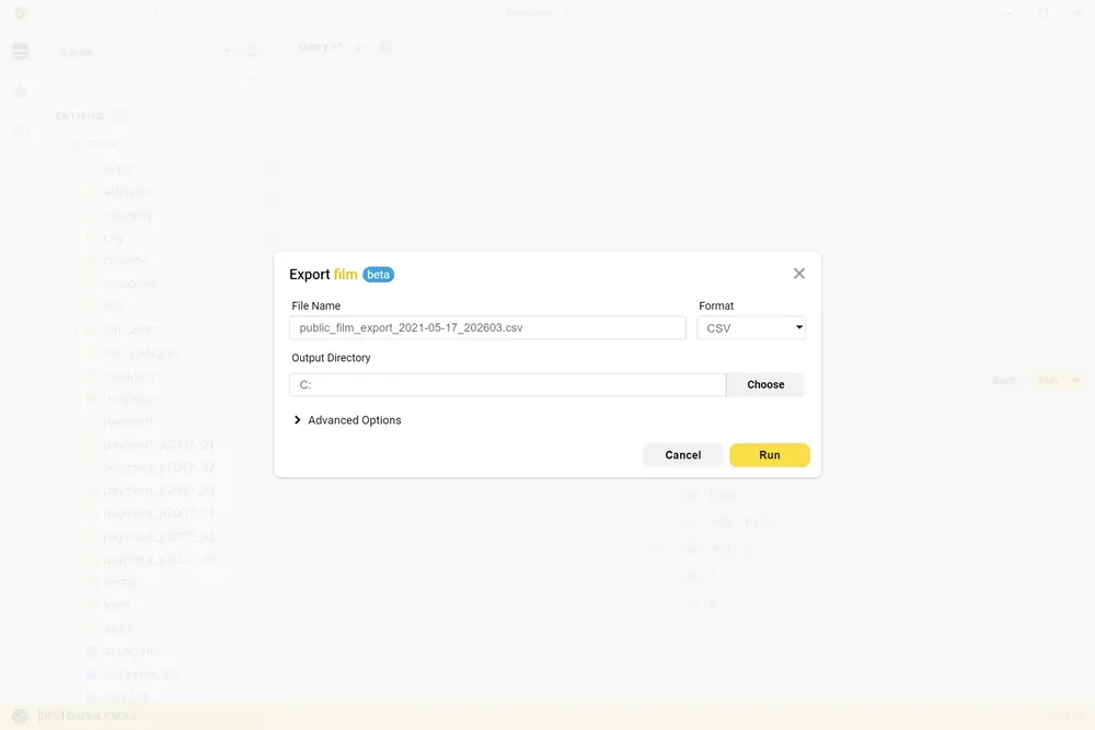 Browsing and editing table data, light theme