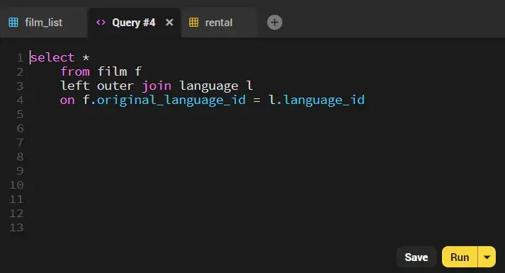 Several query and table tabs open side by side