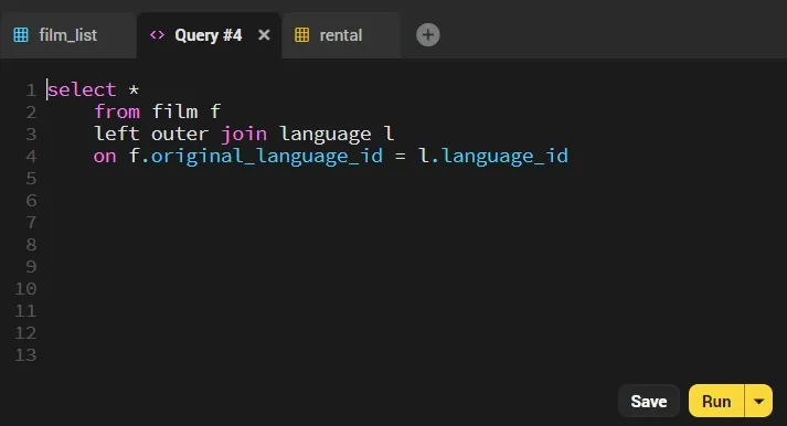 Several query and table tabs open side by side