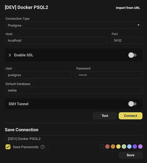 Beekeeper Studio connection screen with SSL and SSH tunnel options