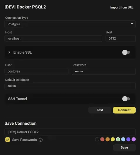 Beekeeper Studio connection screen with SSL and SSH tunnel options
