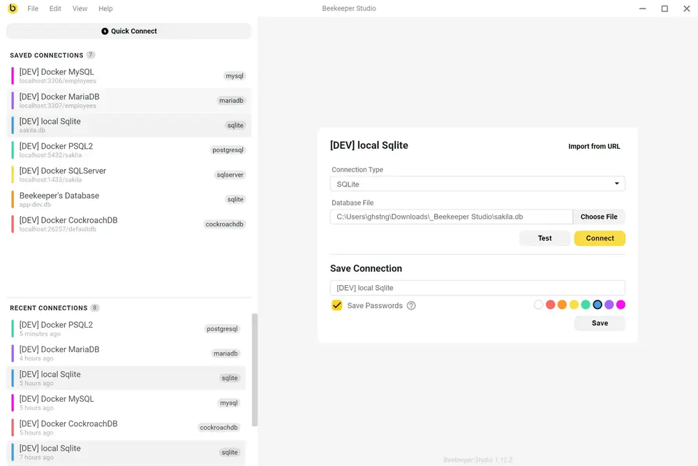 New database connection screen, light theme