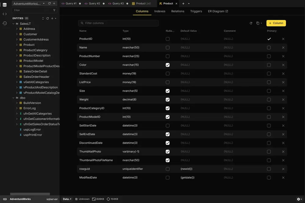 Manage your database structure in seconds without writing any code.