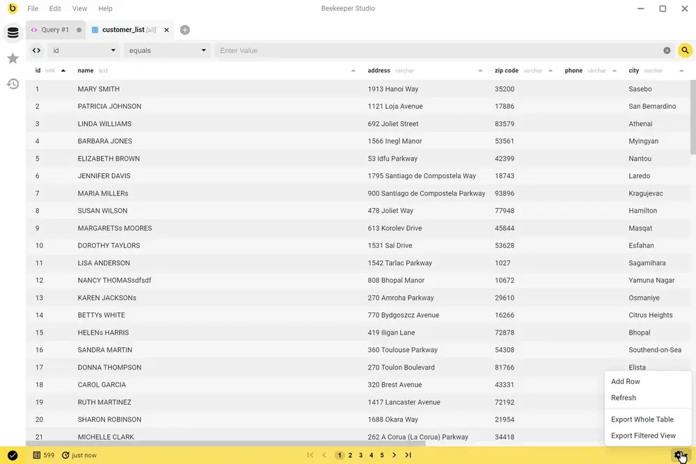 Query history and saved queries, light theme