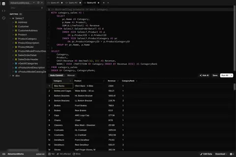 A SQL Server query with a CTE and window function in Beekeeper Studio