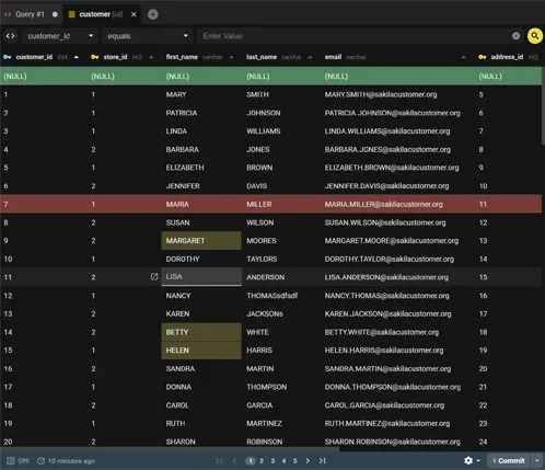 Table data view with inline cell editing