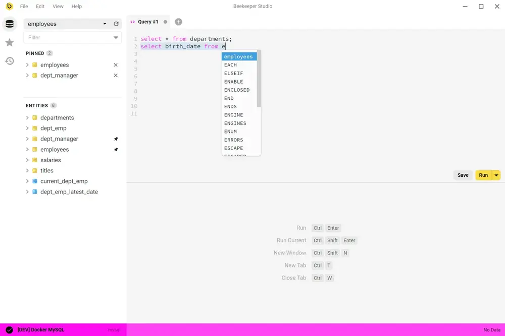 Beekeeper Studio SQL editor and query results, light theme
