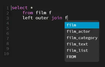 SQL editor suggesting table and column names as you type