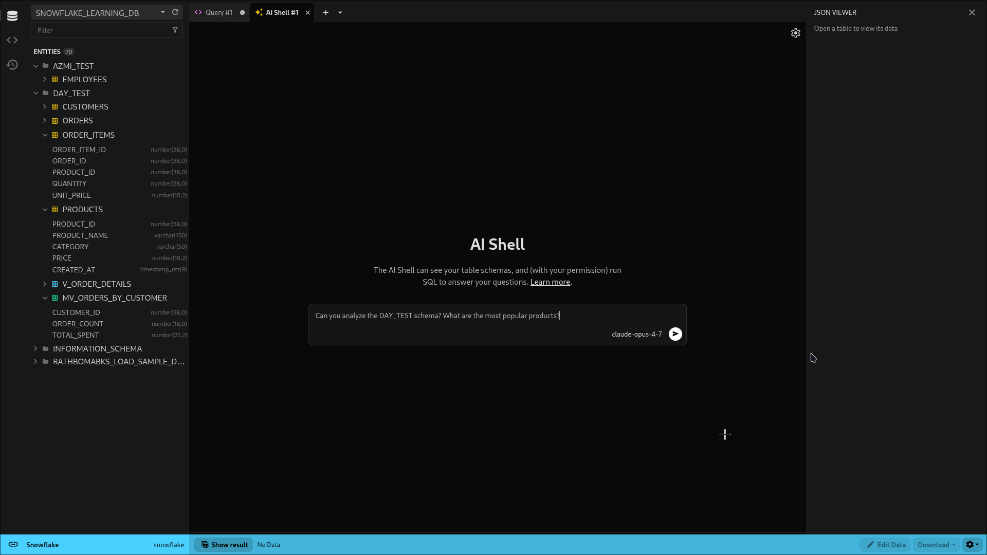 Beekeeper Studio AI Shell landing screen with an empty prompt box, ready to answer questions about the connected database's tables