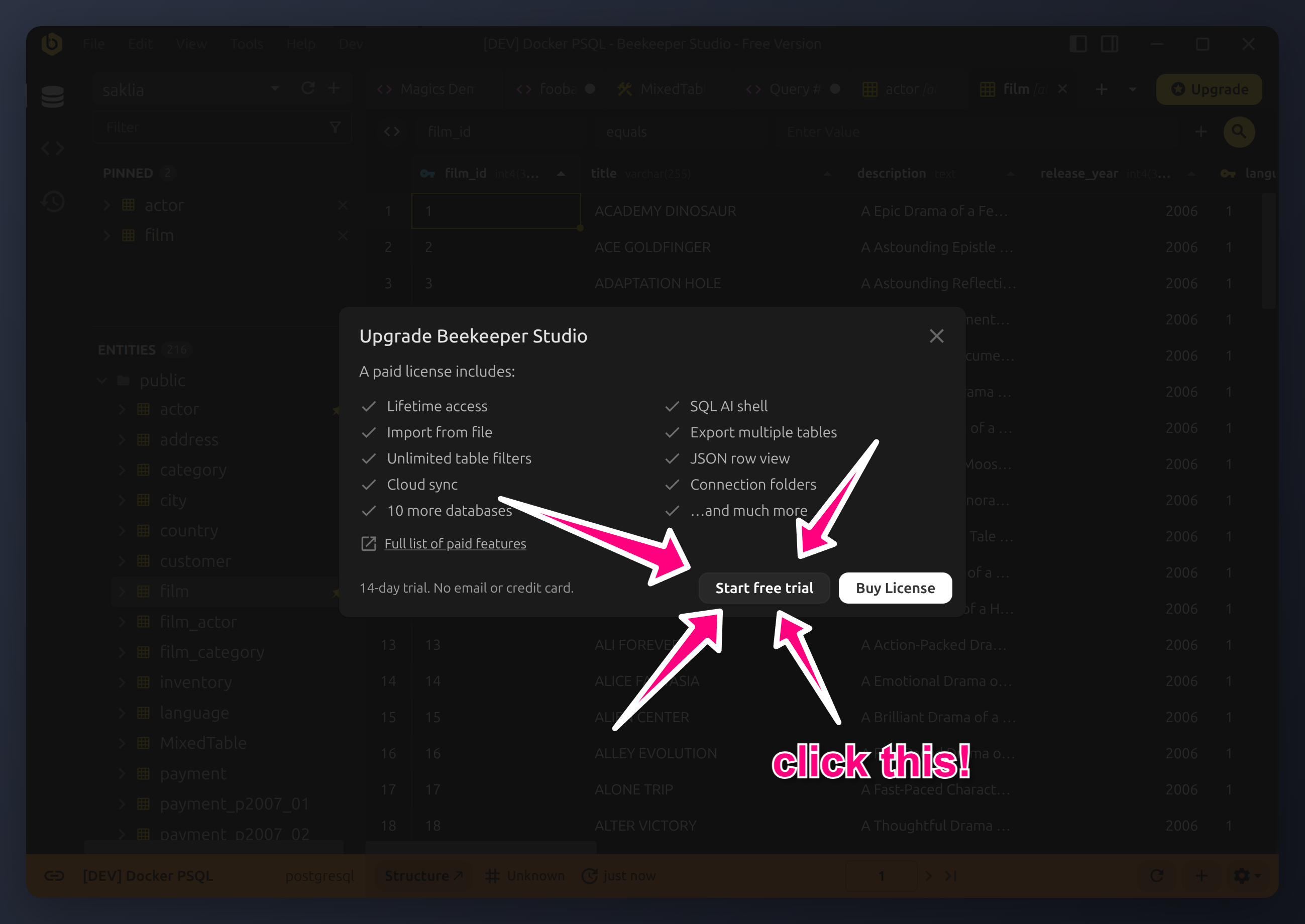 Click the free trial button